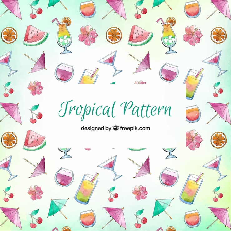 Vecteur gratuit modèle tropical avec des boissons et des fruits