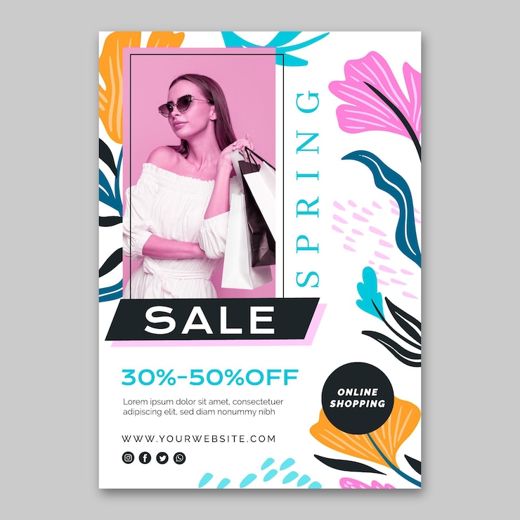 Vecteur gratuit modèle de vente de printemps flyer design plat
