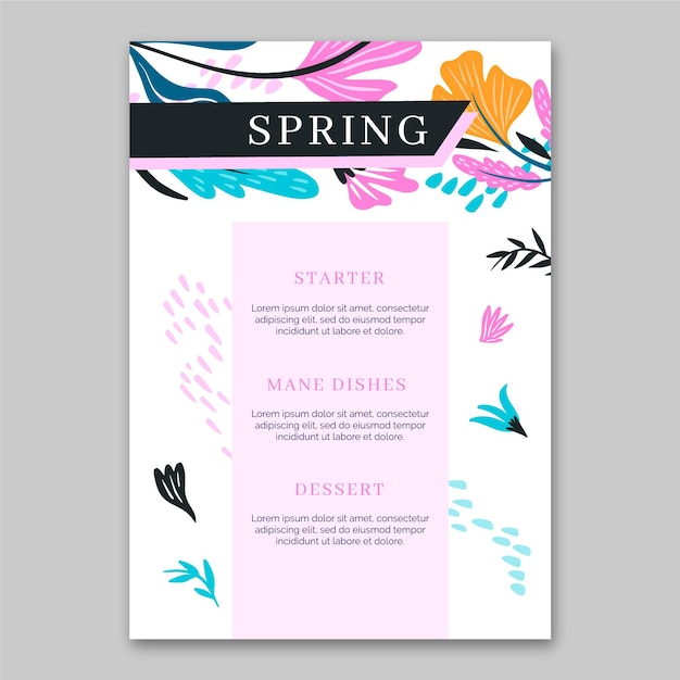 Vecteur gratuit modèle de vente de printemps de menu design plat