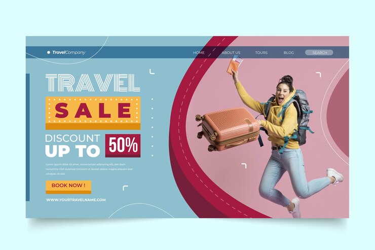 Vecteur gratuit modèle de vente de voyage de page de destination