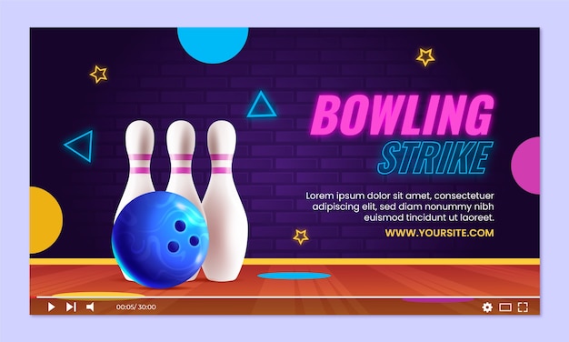 Vecteur gratuit modèle de vignette youtube pour le jeu de bowling