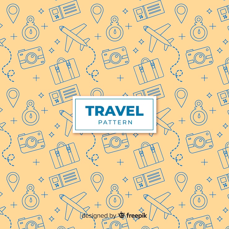 Vecteur gratuit modèle de voyage avec des éléments et des lignes en pointillés