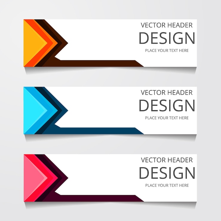 Vecteur gratuit modèle web de bannière de conception abstraite avec trois modèles d'en-tête de mise en page de couleur différente illustration vectorielle moderne