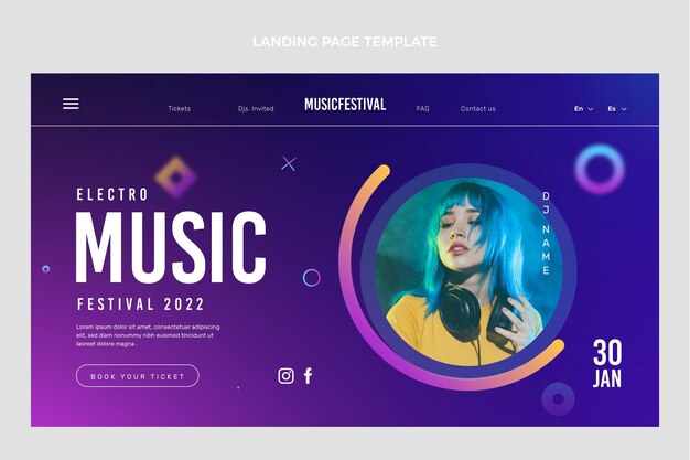 Modèle web de festival de musique coloré dégradé