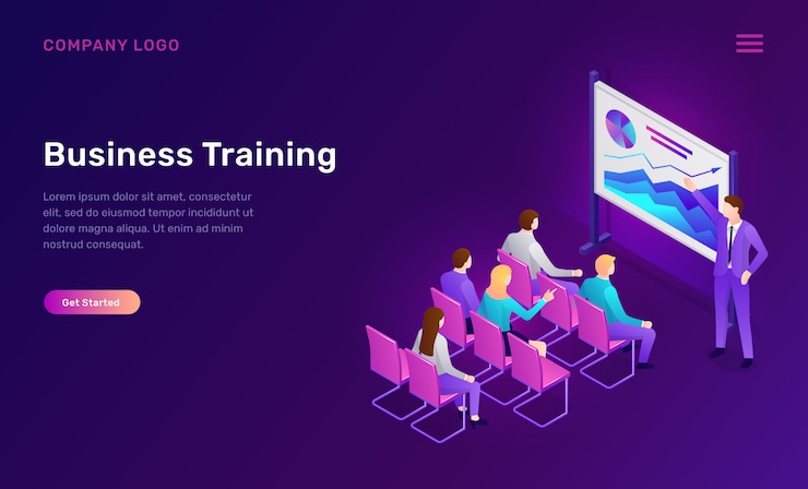 Vecteur gratuit modèle web isométrique de formation commerciale