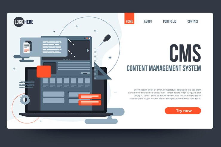 Vecteur gratuit modèle web de système de gestion de contenu design plat