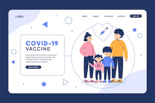 Vecteur gratuit modèle web de vaccin plat contre le coronavirus