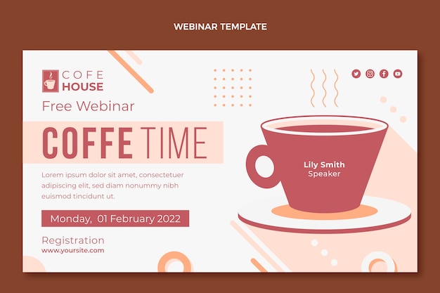 Vecteur gratuit modèle de webinaire café design plat minimal