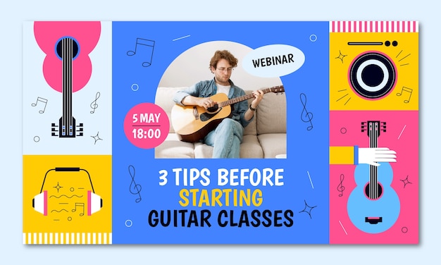 Modèle De Webinaire De Cours De Guitare Dessinés à La Main