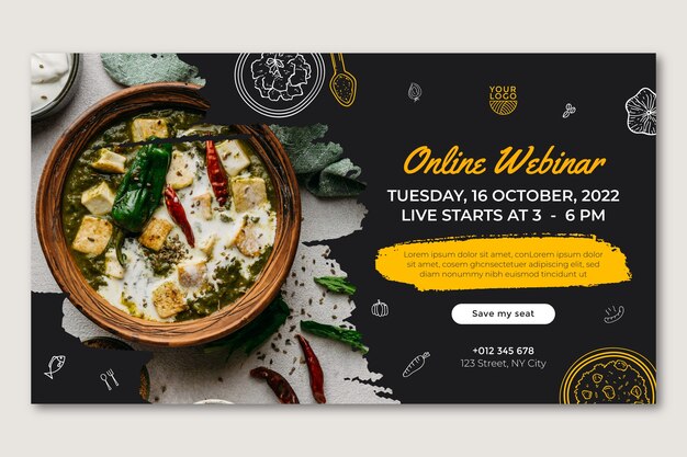 Modèle de webinaire sur la cuisine asiatique dessiné à la main