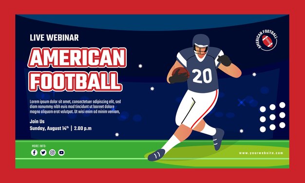 Modèle de webinaire de football américain design plat