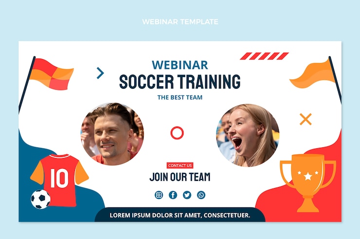Vecteur gratuit modèle de webinaire de football dessiné à la main