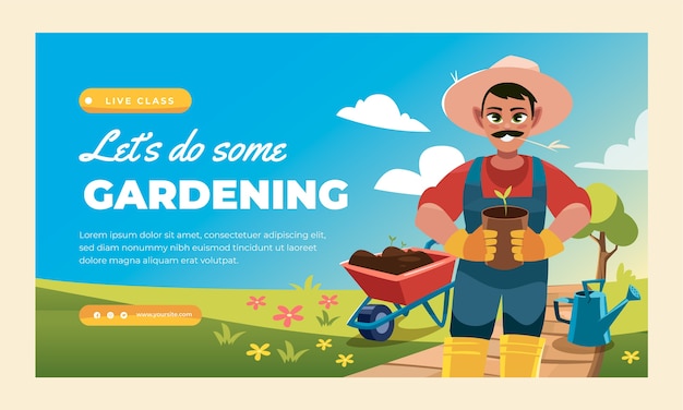 Vecteur gratuit modèle de webinaire sur le jardinage plat