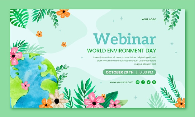 Modèle De Webinaire Sur La Journée Mondiale De L'environnement à L'aquarelle