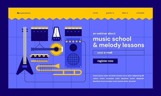 Vecteur gratuit modèle de webinaire minimal pour l'école de musique