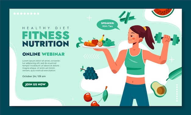 Modèle De Webinaire Sur La Nutrition Fitness Dessiné à La Main