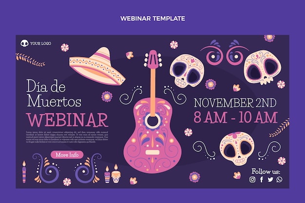 Modèle De Webinaire Plat Dia De Muertos Dessiné à La Main