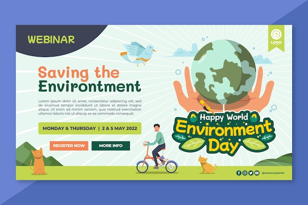 Vecteur gratuit modèle de webinaire plat sur la journée mondiale de l'environnement