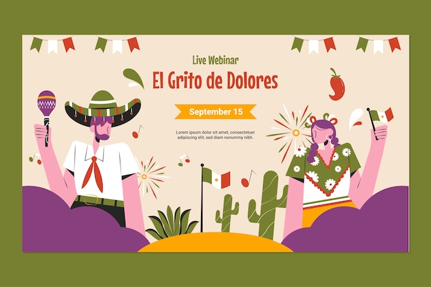Vecteur gratuit modèle de webinaire plat pour la célébration de la fête de l'indépendance du mexique