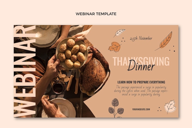 Modèle de webinaire plat de thanksgiving dessiné à la main