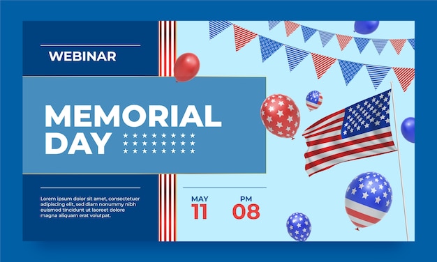 Vecteur gratuit modèle de webinaire pour la célébration du jour du souvenir aux états-unis