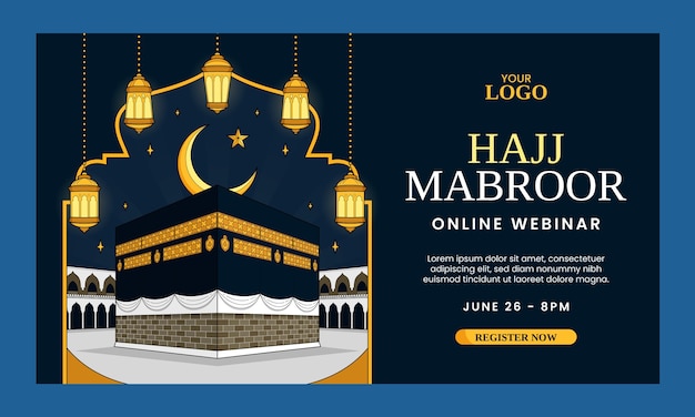 Vecteur gratuit modèle de webinaire pour le pèlerinage islamique du hajj