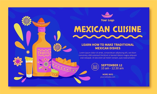 Vecteur gratuit modèle de webinaire de restaurant de cuisine mexicaine dessiné à la main