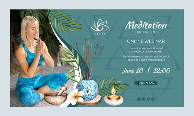 Vecteur gratuit modèle de webinaire de retraite de yoga aquarelle