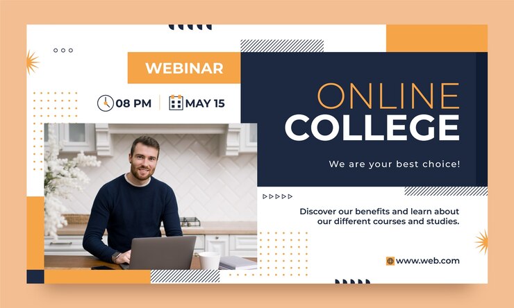 Vecteur gratuit modèle de webinaire universitaire en ligne design plat