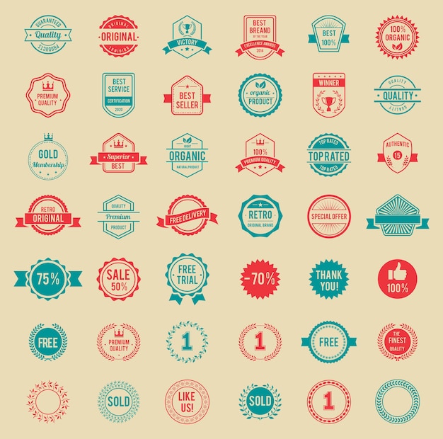 Vecteur gratuit modèles assortis badges et étiquettes vintage colorés