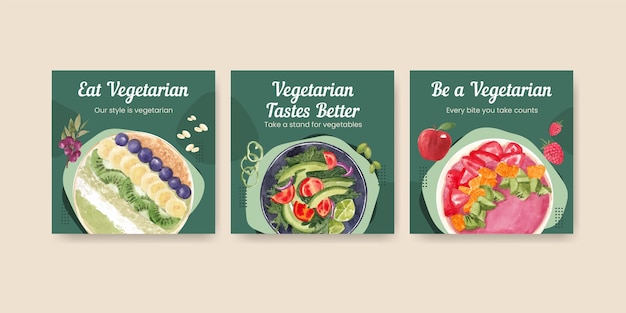 Modèles de bannière pour la journée mondiale des végétariens dans un style aquarelle