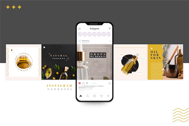 Vecteur gratuit modèles de carrousel instagram de produits naturels