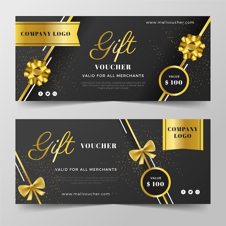 Vecteur gratuit modèles de chèques-cadeaux dorés