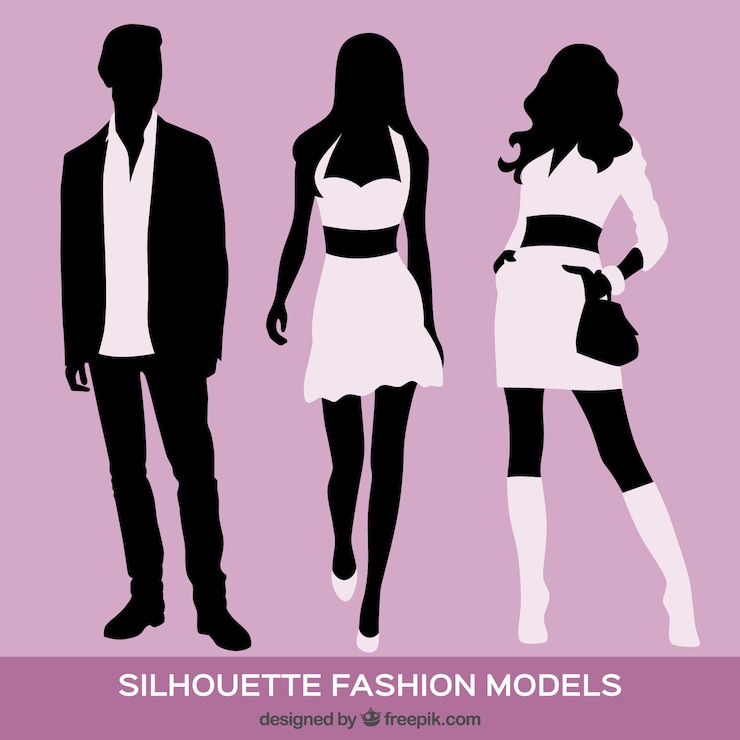 Vecteur gratuit modèles fashion silhouettes sur fond violet