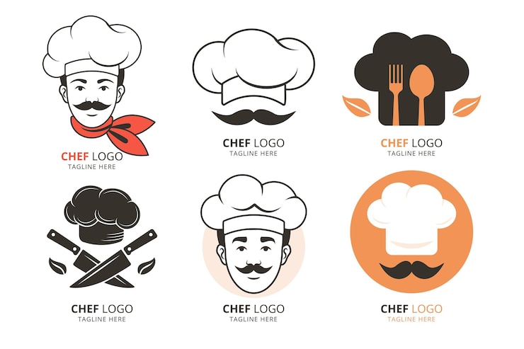 Vecteur gratuit modèles de logo chef design plat