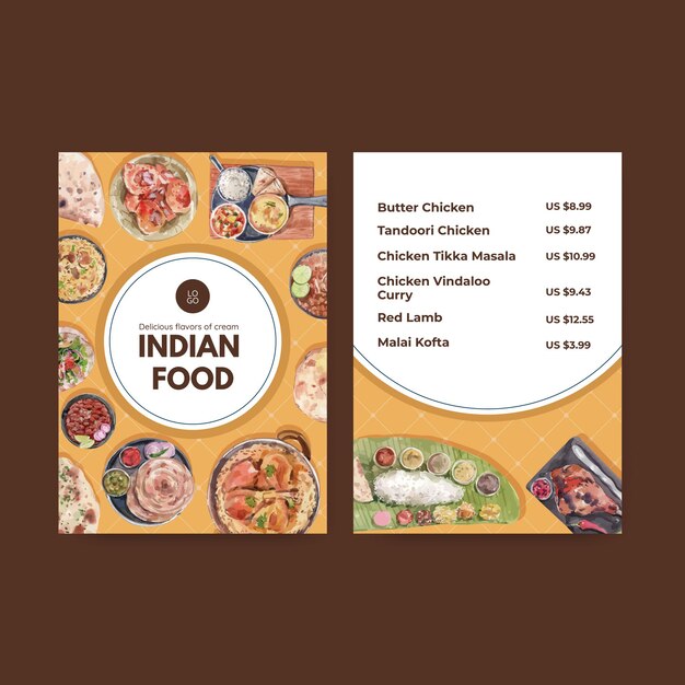 Modèles De Menus Avec Cuisine Indienne | Vecteur Gratuite