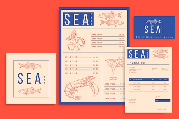 Vecteur gratuit modèles de menus de fruits de mer