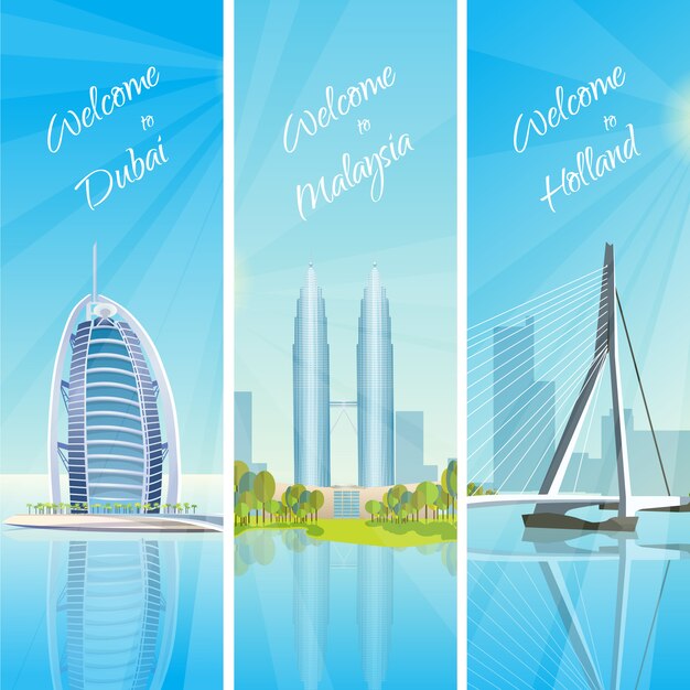 .Modern Cityscapes 3 Banners Set