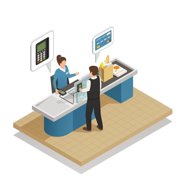 Modes De Paiement Cash Isometric Composition