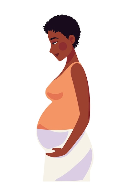 Vecteur gratuit mois, femme enceinte, tient, ventre, illustration, isolé