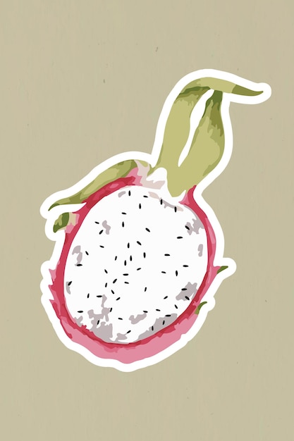 Moitié vectorisée d'un autocollant de fruit du dragon avec une bordure blanche