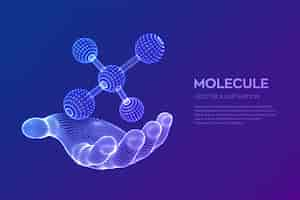 Vecteur gratuit molécule en main. adn, atome, neurones. molécules et formules chimiques.