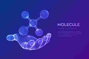 Vecteur gratuit molécule en main. adn, atome, neurones. molécules et formules chimiques.