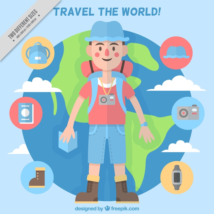Vecteur gratuit monde voyageur fond avec des éléments