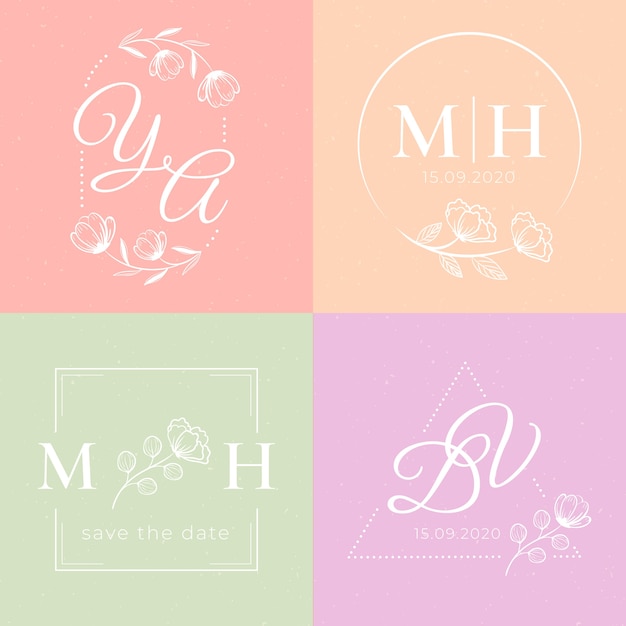 Monogrammes De Mariage Aux Couleurs Pastel