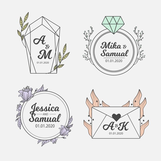 Monogrammes de mariage minimaliste en jeu de couleurs pastel