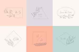 Vecteur gratuit monogrammes de mariage minimalistes aux couleurs pastel