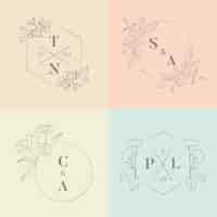 Vecteur gratuit monogrammes de mariage minimalistes aux couleurs pastel