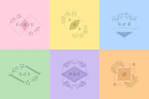 Vecteur gratuit monogrammes de mariage minimalistes aux couleurs pastel