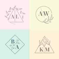 Vecteur gratuit monogrammes de mariage minimalistes aux couleurs pastel